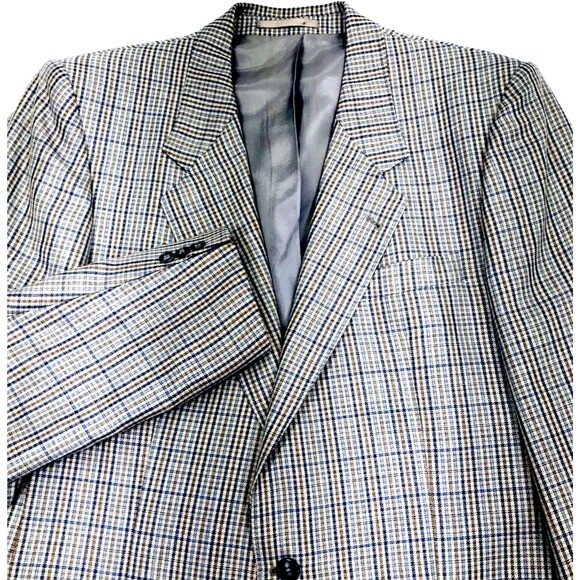 Konen Munchen Linen Sport Coat Plaid Blue Gray 40 42 Mens Preppy Academia Y2K - Picture 5 of 13
